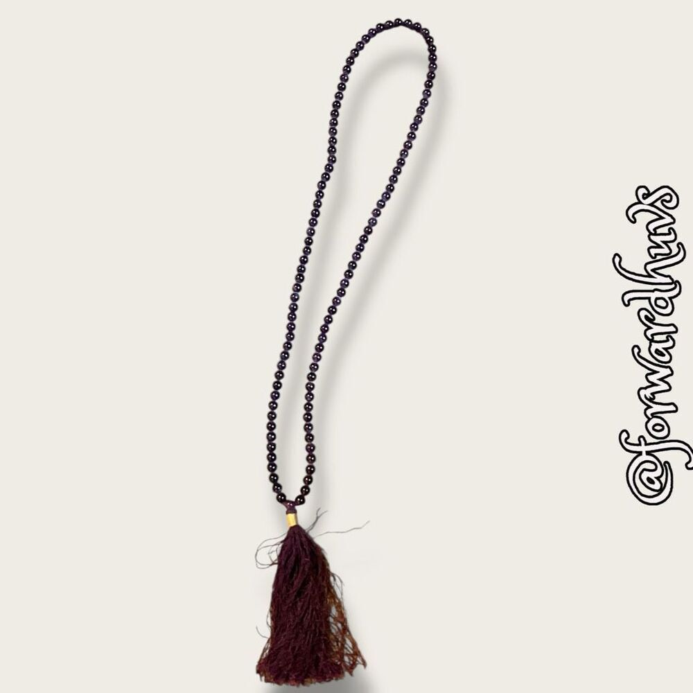 Amethyst Mala Prayer Bead Necklace – 109 Beads with Purple Tassel & Gold Thread